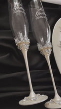 Load and play video in Gallery viewer, Silver wedding glasses for bride and groom, cake knife and server, wedding plate, unity candles