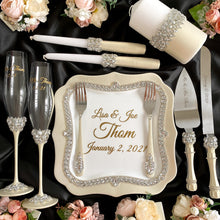 Load image into Gallery viewer, Ivory wedding glasses for bride and groom