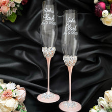 Load image into Gallery viewer, Powdery wedding glasses for bride and groom, cake knife and server, wedding plate, unity candles
