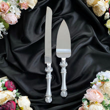 Load image into Gallery viewer, Gray wedding glasses for bride and groom, wedding cake server sets & cake plate, unity candles