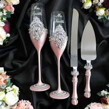 Load image into Gallery viewer, Powdery wedding glasses, cake serving set, wedding plate&knife, unity candles