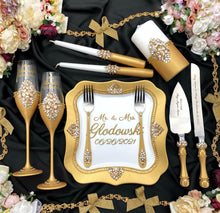 Load image into Gallery viewer, Gold wedding glasses for bride and groom