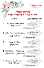 Load image into Gallery viewer, Silver wedding cake cutting set, wedding glasses for bride and groom

