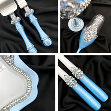 Load image into Gallery viewer, Blue wedding glasses for bride and groom
