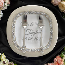 Load image into Gallery viewer, Silver wedding glasses for bride and groom, cake serving set, wedding plate&amp;knife, unity candles

