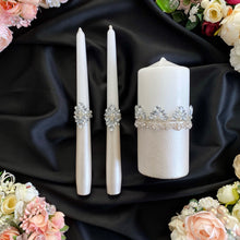 Load image into Gallery viewer, Silver wedding glasses for bride and groom, cake knife and server
