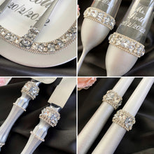 Load image into Gallery viewer, Gray wedding glasses for bride and groom cake serving set, wedding plate&amp;knife
