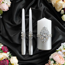 Load image into Gallery viewer, Gray wedding glasses for bride and groom, wedding cake server sets &amp; cake plate, unity candles
