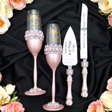 Load image into Gallery viewer, Powdery wedding glasses for bride and groom, wedding cake server sets
