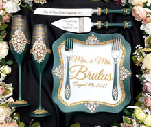 Load image into Gallery viewer, Green wedding glasses for bride and groom
