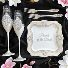 Load image into Gallery viewer, Wedding glasses for Mother&amp;Father of the Bride Wedding plates for parents of the Groom Wedding flutes for parents of the Bride
