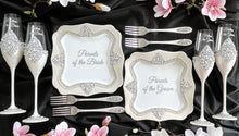 Load image into Gallery viewer, Wedding glasses for Mother&amp;Father of the Bride Wedding plates for parents of the Groom Wedding flutes for parents of the Bride
