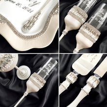 Load image into Gallery viewer, Silver wedding cake cutting set, wedding glasses for bride and groom, wedding plate &amp; forks
