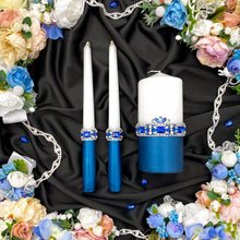 Load image into Gallery viewer, Royal blue wedding glasses for bride and groom cake serving set
