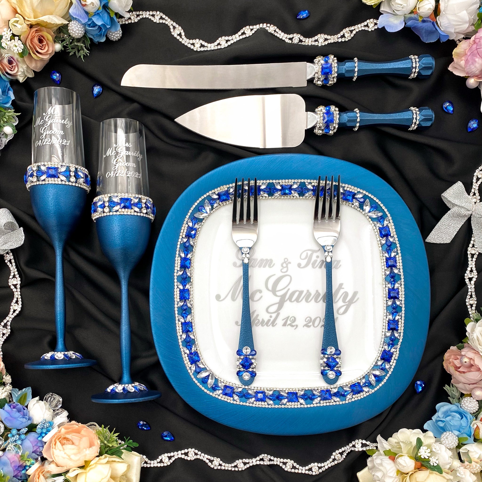 Navy Cake Serving Set, Blue Cake Server, Navy Blue Wedding Knife, Knife and  Server, Wedding Cake Server 