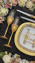 Load and play video in Gallery viewer, Gold wedding glasses, cake serving set, wedding plate&amp;knife, unity candles
