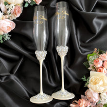 Load image into Gallery viewer, Ivory wedding glasses for bride and groom
