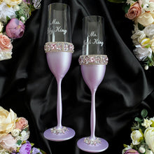 Load image into Gallery viewer, Purple wedding glasses for bride and groom
